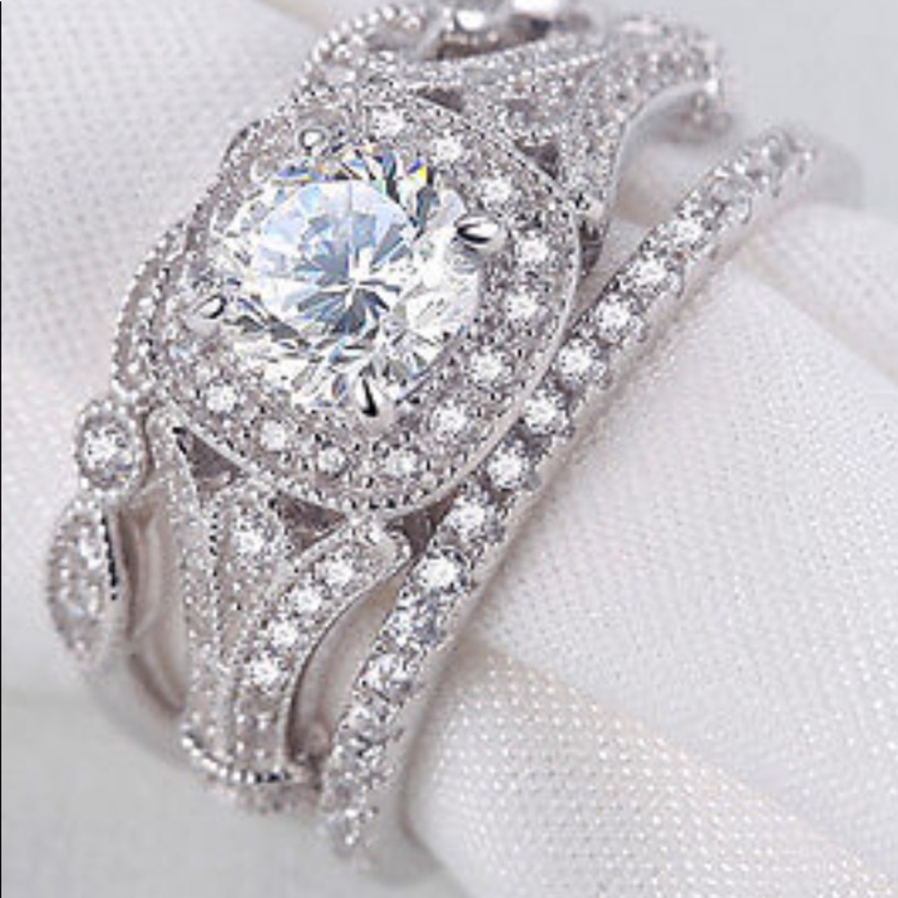 3Pc Cushion 2cts Engagement Wedding Ring